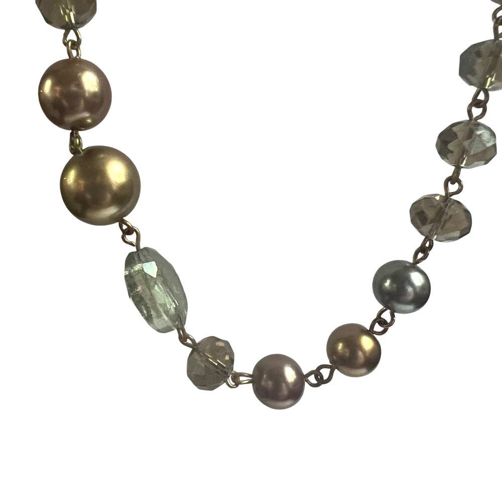Cookie Lee Long Faux Pearl & Glass Bead Necklace Gold Tone 38-41" Whimsigoth